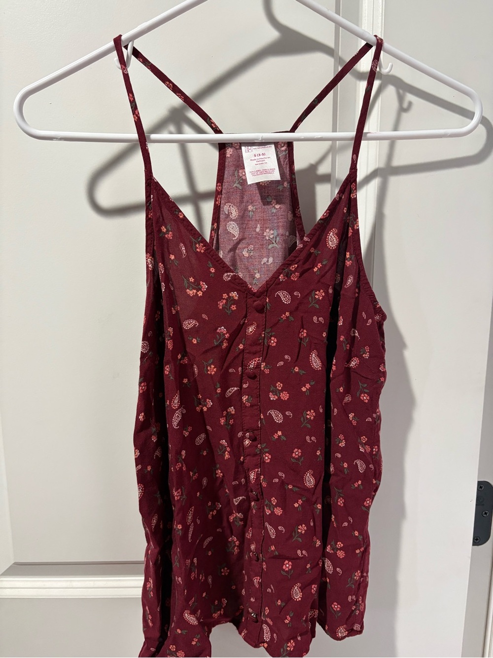 Burgundy Floral Button-Front Cami Top